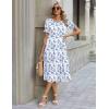 Zeagoo Womens Summer Dress Casual Midi Dresses 2026 Short Puff Sleeve Flare Dress Pleated Flowy Sundress with Pockets(Blue Floral 02)