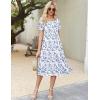 Zeagoo Womens Summer Dress Casual Midi Dresses 2026 Short Puff Sleeve Flare Dress Pleated Flowy Sundress with Pockets(Blue Floral 02)