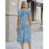 Zeagoo Womens Summer Dress Casual Midi Dresses 2026 Short Puff Sleeve Flare Dress Pleated Flowy Sundress with Pockets(Blue Floral 03)