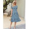 Zeagoo Womens Summer Dress Casual Midi Dresses 2026 Short Puff Sleeve Flare Dress Pleated Flowy Sundress with Pockets(Blue Floral 03)