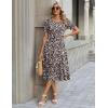 Zeagoo Womens Summer Dress Casual Midi Dresses 2026 Short Puff Sleeve Flare Dress Pleated Flowy Sundress with Pockets(Brown Floral 01)