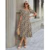 Zeagoo Womens Summer Dress Casual Midi Dresses 2026 Short Puff Sleeve Flare Dress Pleated Flowy Sundress with Pockets(Brown Floral 02)