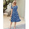 Zeagoo Womens Summer Dress Casual Midi Dresses 2026 Short Puff Sleeve Flare Dress Pleated Flowy Sundress with Pockets(Deep Blue Floral)