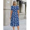 Zeagoo Womens Summer Dress Casual Midi Dresses 2026 Short Puff Sleeve Flare Dress Pleated Flowy Sundress with Pockets(Deep Blue Floral)