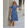 Zeagoo Womens Summer Dress Casual Midi Dresses 2026 Short Puff Sleeve Flare Dress Pleated Flowy Sundress with Pockets(Deep Blue Floral)