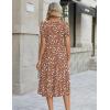 Zeagoo Womens Summer Dress Casual Midi Dresses 2026 Short Puff Sleeve Flare Dress Pleated Flowy Sundress with Pockets(Dusty Brown Printed)