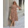 Zeagoo Womens Summer Dress Casual Midi Dresses 2026 Short Puff Sleeve Flare Dress Pleated Flowy Sundress with Pockets(Dusty Brown Printed)