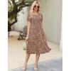Zeagoo Womens Summer Dress Casual Midi Dresses 2026 Short Puff Sleeve Flare Dress Pleated Flowy Sundress with Pockets(Dusty Brown Printed)