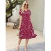 Zeagoo Womens Summer Dress Casual Midi Dresses 2026 Short Puff Sleeve Flare Dress Pleated Flowy Sundress with Pockets(Dusty Red Floral)