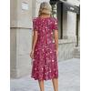 Zeagoo Womens Summer Dress Casual Midi Dresses 2026 Short Puff Sleeve Flare Dress Pleated Flowy Sundress with Pockets(Dusty Red Floral)