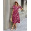 Zeagoo Womens Summer Dress Casual Midi Dresses 2026 Short Puff Sleeve Flare Dress Pleated Flowy Sundress with Pockets(Dusty Red Floral)