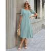 Zeagoo Womens Summer Dress Casual Midi Dresses 2026 Short Puff Sleeve Flare Dress Pleated Flowy Sundress with Pockets(Green Dot)