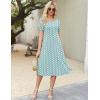 Zeagoo Womens Summer Dress Casual Midi Dresses 2026 Short Puff Sleeve Flare Dress Pleated Flowy Sundress with Pockets(Green Dot)