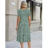 Zeagoo Womens Summer Dress Casual Midi Dresses 2026 Short Puff Sleeve Flare Dress Pleated Flowy Sundress with Pockets(Green Floral)