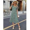 Zeagoo Womens Summer Dress Casual Midi Dresses 2026 Short Puff Sleeve Flare Dress Pleated Flowy Sundress with Pockets(Green Floral)