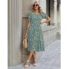 Zeagoo Womens Summer Dress Casual Midi Dresses 2026 Short Puff Sleeve Flare Dress Pleated Flowy Sundress with Pockets(Green Floral)