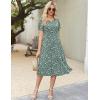 Zeagoo Womens Summer Dress Casual Midi Dresses 2026 Short Puff Sleeve Flare Dress Pleated Flowy Sundress with Pockets(Green Floral)