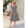 Zeagoo Womens Summer Dress Casual Midi Dresses 2026 Short Puff Sleeve Flare Dress Pleated Flowy Sundress with Pockets(Mixed Black Printed)