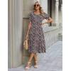 Zeagoo Womens Summer Dress Casual Midi Dresses 2026 Short Puff Sleeve Flare Dress Pleated Flowy Sundress with Pockets(Mixed Black Printed)