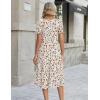 Zeagoo Womens Summer Dress Casual Midi Dresses 2026 Short Puff Sleeve Flare Dress Pleated Flowy Sundress with Pockets(Mixed Brown Floral)