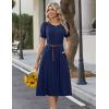 Zeagoo Womens Summer Dress Casual Midi Dresses 2026 Short Puff Sleeve Flare Dress Pleated Flowy Sundress with Pockets(Navy)