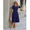Zeagoo Womens Summer Dress Casual Midi Dresses 2026 Short Puff Sleeve Flare Dress Pleated Flowy Sundress with Pockets(Navy)