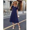 Zeagoo Womens Summer Dress Casual Midi Dresses 2026 Short Puff Sleeve Flare Dress Pleated Flowy Sundress with Pockets(Navy)