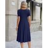Zeagoo Womens Summer Dress Casual Midi Dresses 2026 Short Puff Sleeve Flare Dress Pleated Flowy Sundress with Pockets(Navy)