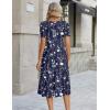 Zeagoo Womens Summer Dress Casual Midi Dresses 2026 Short Puff Sleeve Flare Dress Pleated Flowy Sundress with Pockets(Navy Floral 01)