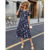 Zeagoo Womens Summer Dress Casual Midi Dresses 2026 Short Puff Sleeve Flare Dress Pleated Flowy Sundress with Pockets(Navy Floral 01)