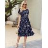 Zeagoo Womens Summer Dress Casual Midi Dresses 2026 Short Puff Sleeve Flare Dress Pleated Flowy Sundress with Pockets(Navy Floral 01)