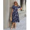 Zeagoo Womens Summer Dress Casual Midi Dresses 2026 Short Puff Sleeve Flare Dress Pleated Flowy Sundress with Pockets(Navy Floral 01)