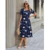 Zeagoo Womens Summer Dress Casual Midi Dresses 2026 Short Puff Sleeve Flare Dress Pleated Flowy Sundress with Pockets(Navy Floral 02)