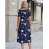 Zeagoo Womens Summer Dress Casual Midi Dresses 2026 Short Puff Sleeve Flare Dress Pleated Flowy Sundress with Pockets(Navy Floral 02)