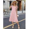 Zeagoo Womens Summer Dress Casual Midi Dresses 2026 Short Puff Sleeve Flare Dress Pleated Flowy Sundress with Pockets(Pink Dot)