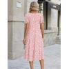 Zeagoo Womens Summer Dress Casual Midi Dresses 2026 Short Puff Sleeve Flare Dress Pleated Flowy Sundress with Pockets(Pink Dot)