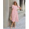 Zeagoo Womens Summer Dress Casual Midi Dresses 2026 Short Puff Sleeve Flare Dress Pleated Flowy Sundress with Pockets(Pink Dot)