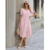 Zeagoo Womens Summer Dress Casual Midi Dresses 2026 Short Puff Sleeve Flare Dress Pleated Flowy Sundress with Pockets(Pink Floral)