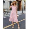 Zeagoo Womens Summer Dress Casual Midi Dresses 2026 Short Puff Sleeve Flare Dress Pleated Flowy Sundress with Pockets(Pink Floral)