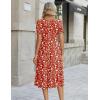 Zeagoo Womens Summer Dress Casual Midi Dresses 2026 Short Puff Sleeve Flare Dress Pleated Flowy Sundress with Pockets(Red Floral)