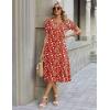 Zeagoo Womens Summer Dress Casual Midi Dresses 2026 Short Puff Sleeve Flare Dress Pleated Flowy Sundress with Pockets(Red Floral)