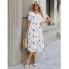 Zeagoo Womens Summer Dress Casual Midi Dresses 2026 Short Puff Sleeve Flare Dress Pleated Flowy Sundress with Pockets(White Floral 01)