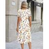 Zeagoo Womens Summer Dress Casual Midi Dresses 2026 Short Puff Sleeve Flare Dress Pleated Flowy Sundress with Pockets(White Floral 02)