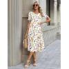 Zeagoo Womens Summer Dress Casual Midi Dresses 2026 Short Puff Sleeve Flare Dress Pleated Flowy Sundress with Pockets(White Floral 02)