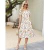 Zeagoo Womens Summer Dress Casual Midi Dresses 2026 Short Puff Sleeve Flare Dress Pleated Flowy Sundress with Pockets(White Floral 02)