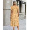 Zeagoo Womens Summer Dress Casual Midi Dresses 2026 Short Puff Sleeve Flare Dress Pleated Flowy Sundress with Pockets(Yellow Floral)