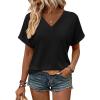 Zeagoo Womens Summer Tops Rolled Short Sleeve V Neck Shirts Casual Dressy Business Work Blouses Outfits(1-black)