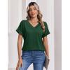Zeagoo Womens Summer Tops Rolled Short Sleeve V Neck Shirts Casual Dressy Business Work Blouses Outfits(1-green)