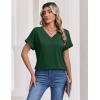 Zeagoo Womens Summer Tops Rolled Short Sleeve V Neck Shirts Casual Dressy Business Work Blouses Outfits(1-green)
