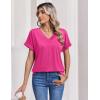 Zeagoo Womens Summer Tops Rolled Short Sleeve V Neck Shirts Casual Dressy Business Work Blouses Outfits(1-hot Pink)
